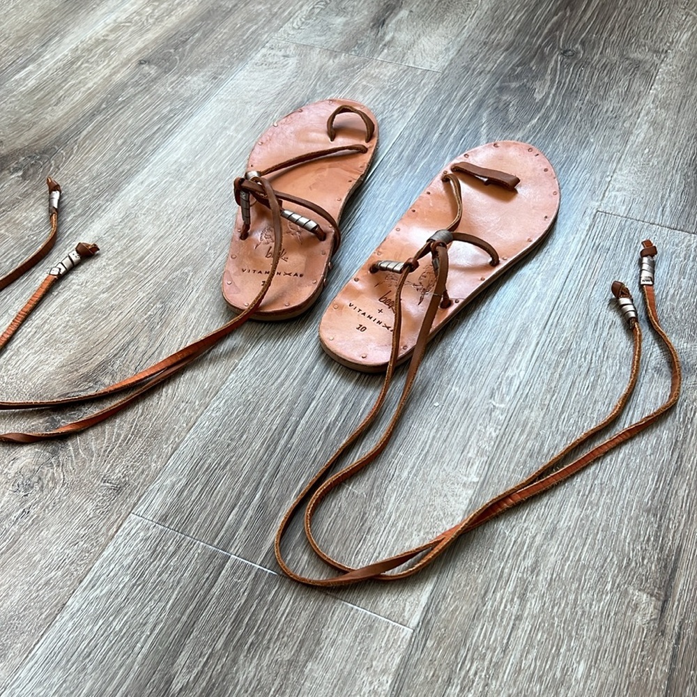 beek Tan Leather Lace-Up Sandals - Picture 4 of 7